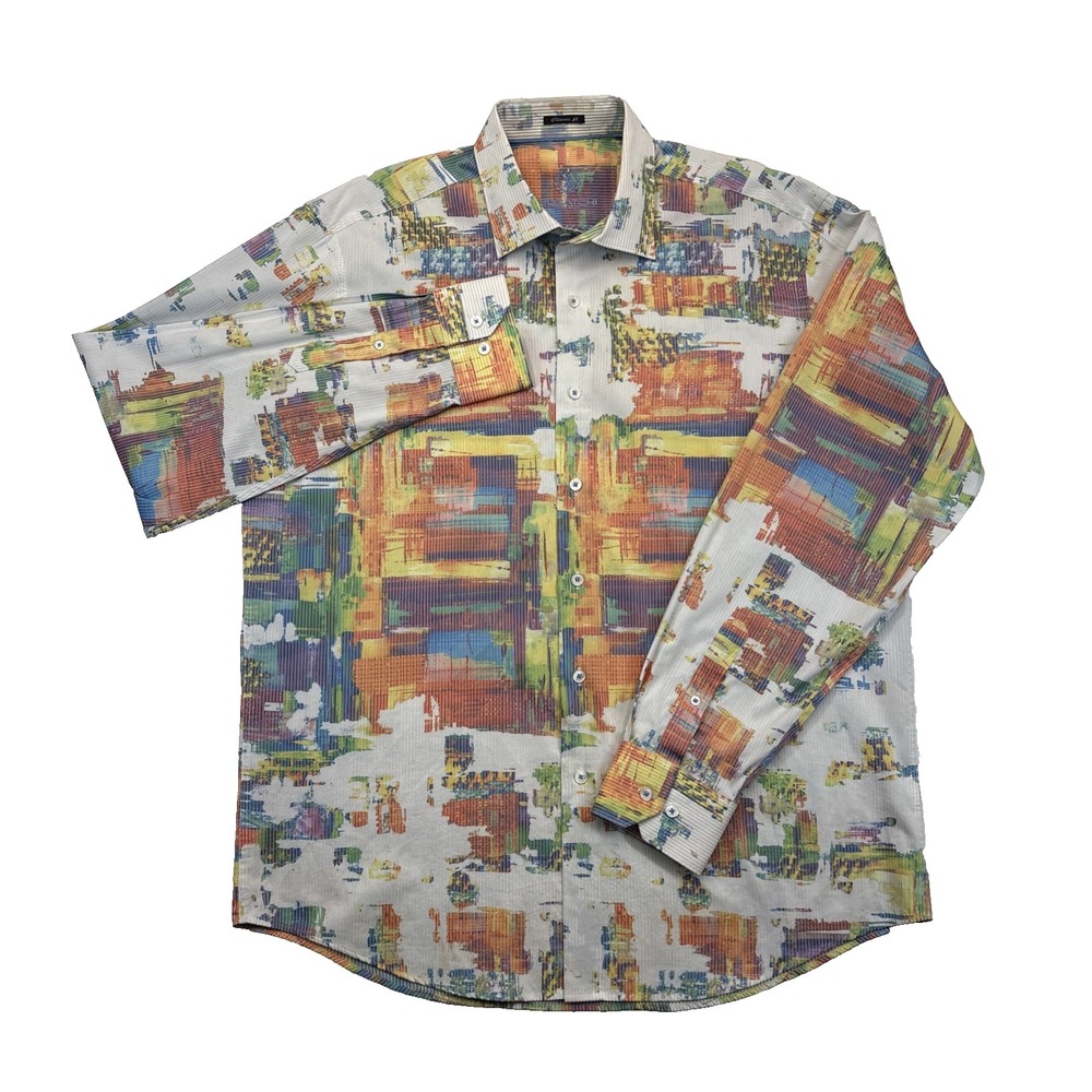 Bugatchi Uomo Mens Shirt Multicolor Abstract Print Long Sleeve Cotton Statement